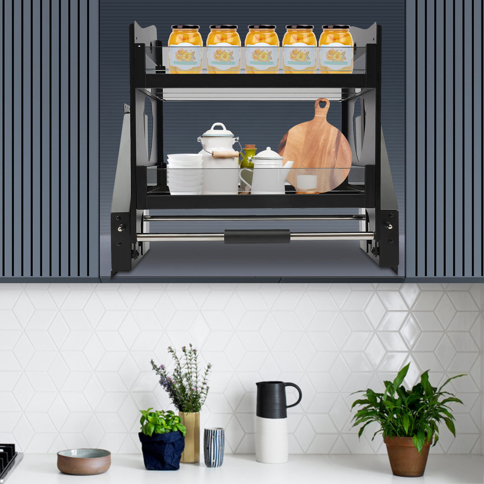 Pull Down Shelf Upper Kitchen Wall Cabinet Storage Organizer (24inch Cabinet)