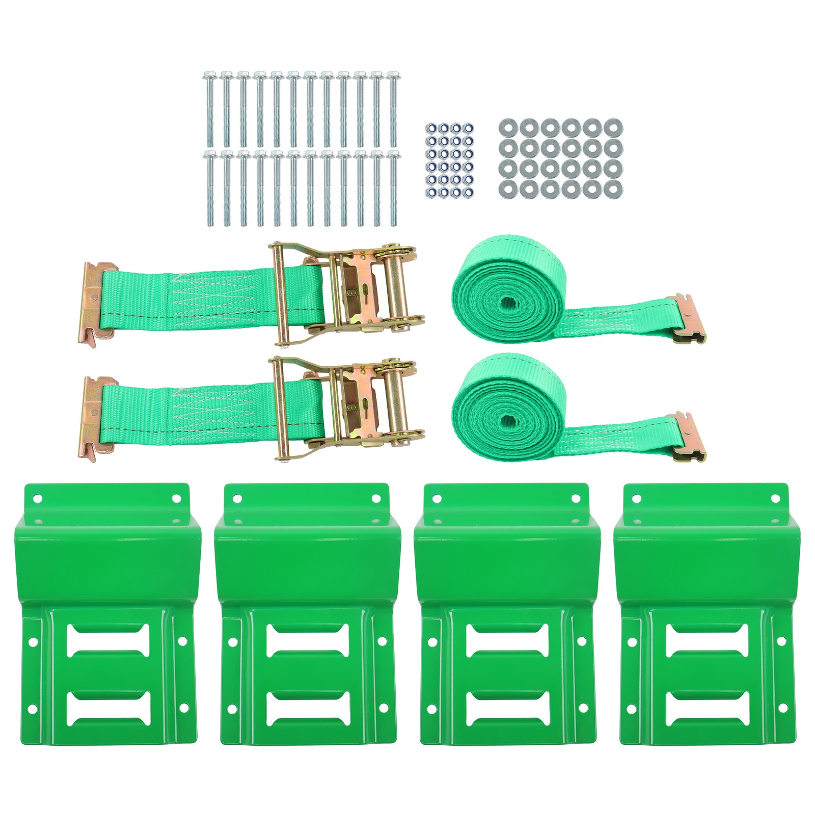 LABLT 15' Green Ratchet Straps E Track Wheel Chock Tie Down System For Trailer