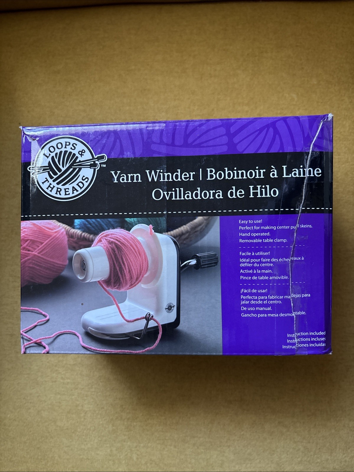 Loops and Threads Hand Operated Yarn Winder with Table Clamp KnittingOpened Box.