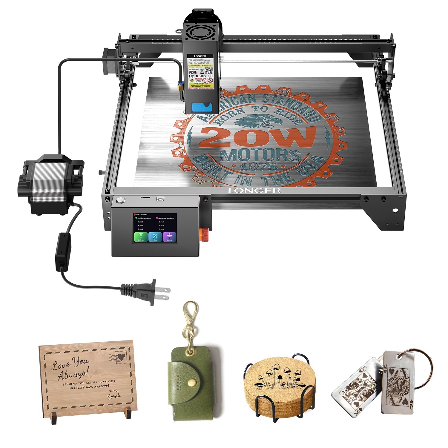 Longer RAY5 laser engraver, 130W laser cutter, with air assist kit