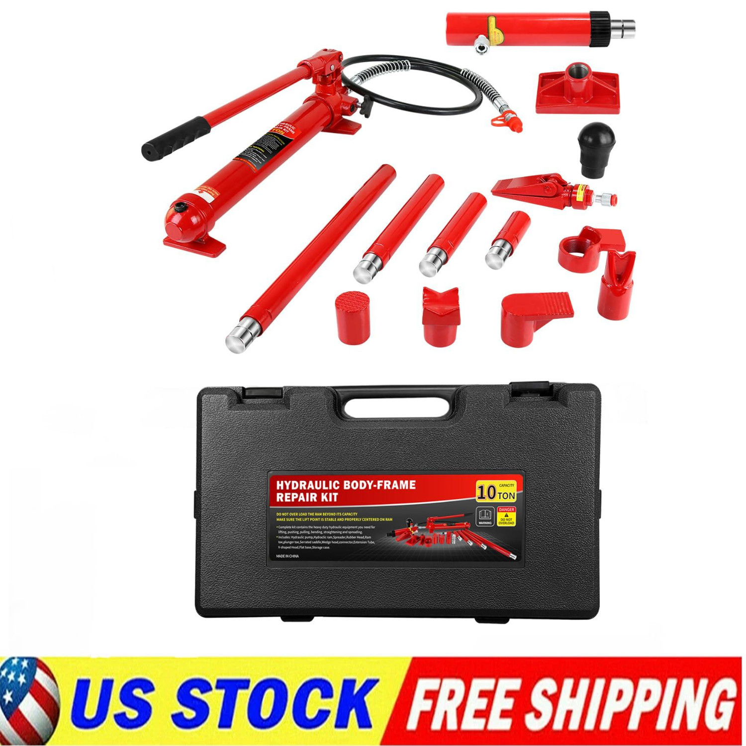🔥10 Ton Porta Power Hydraulic Jack Kit 20000 LBS with 17 Pcs Accessories & Case