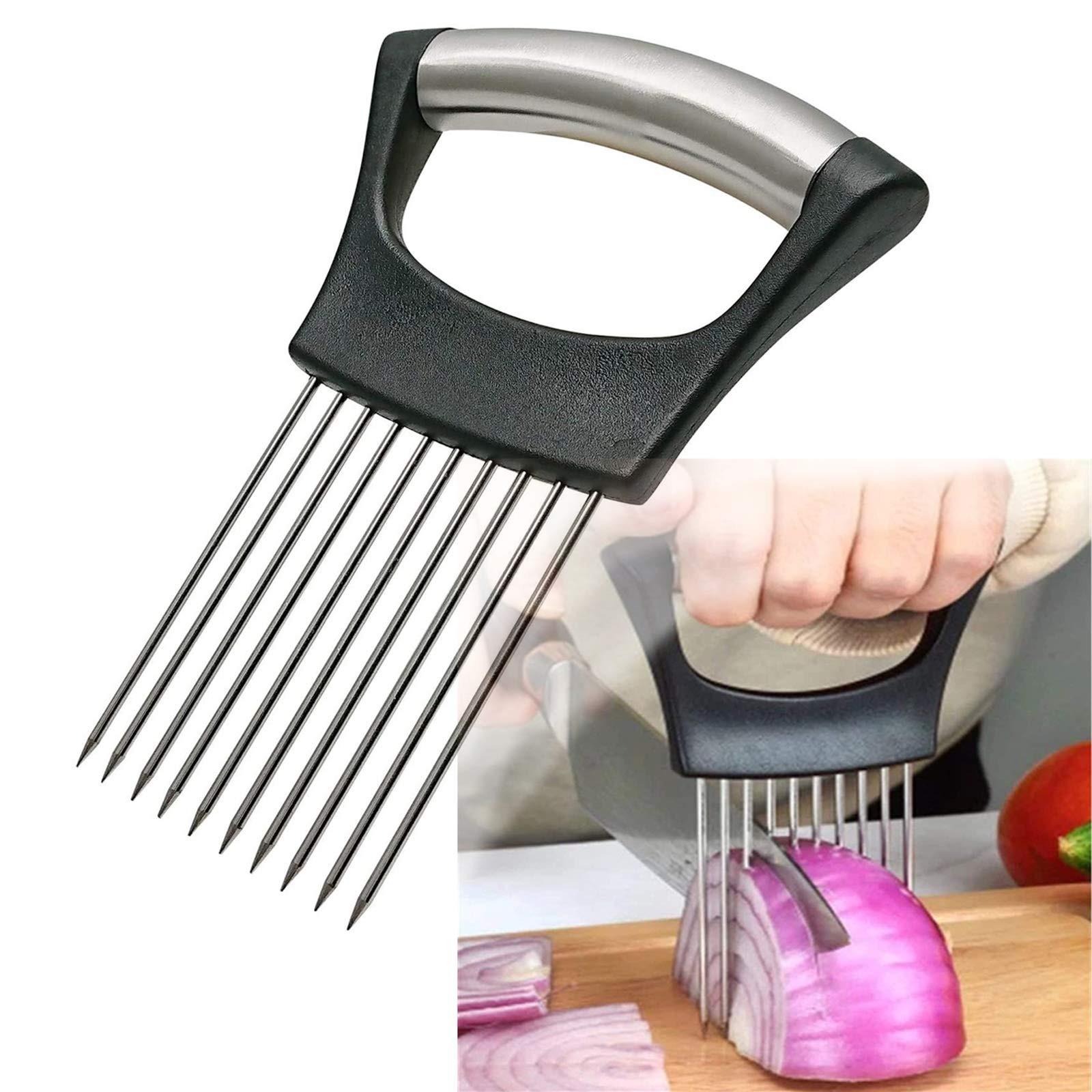 Stainless Steel Onion Holder for Slicing,Onion Slicer Holder,Onion Black