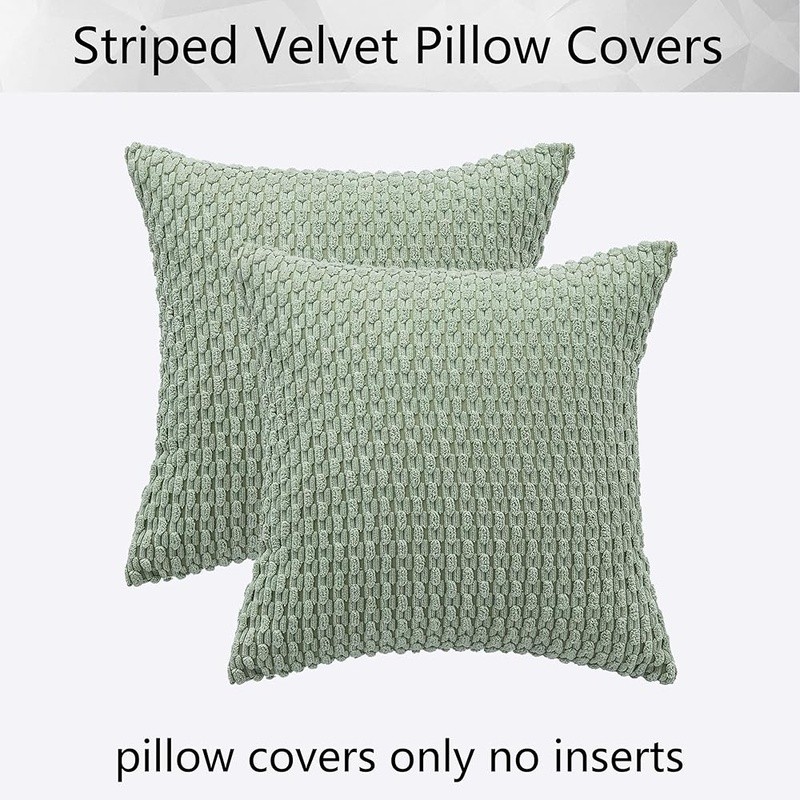 Striped Corduroy Cushion Covers 18x18 Inch Decorative Pillow Cases Set of 2 New