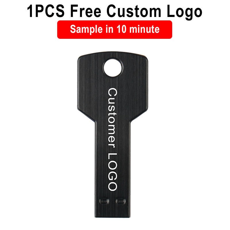 Free Logo Metal Key USB 2.0 Flash Drive Gold Real Capacity Pen Drive 64G 32G 16G