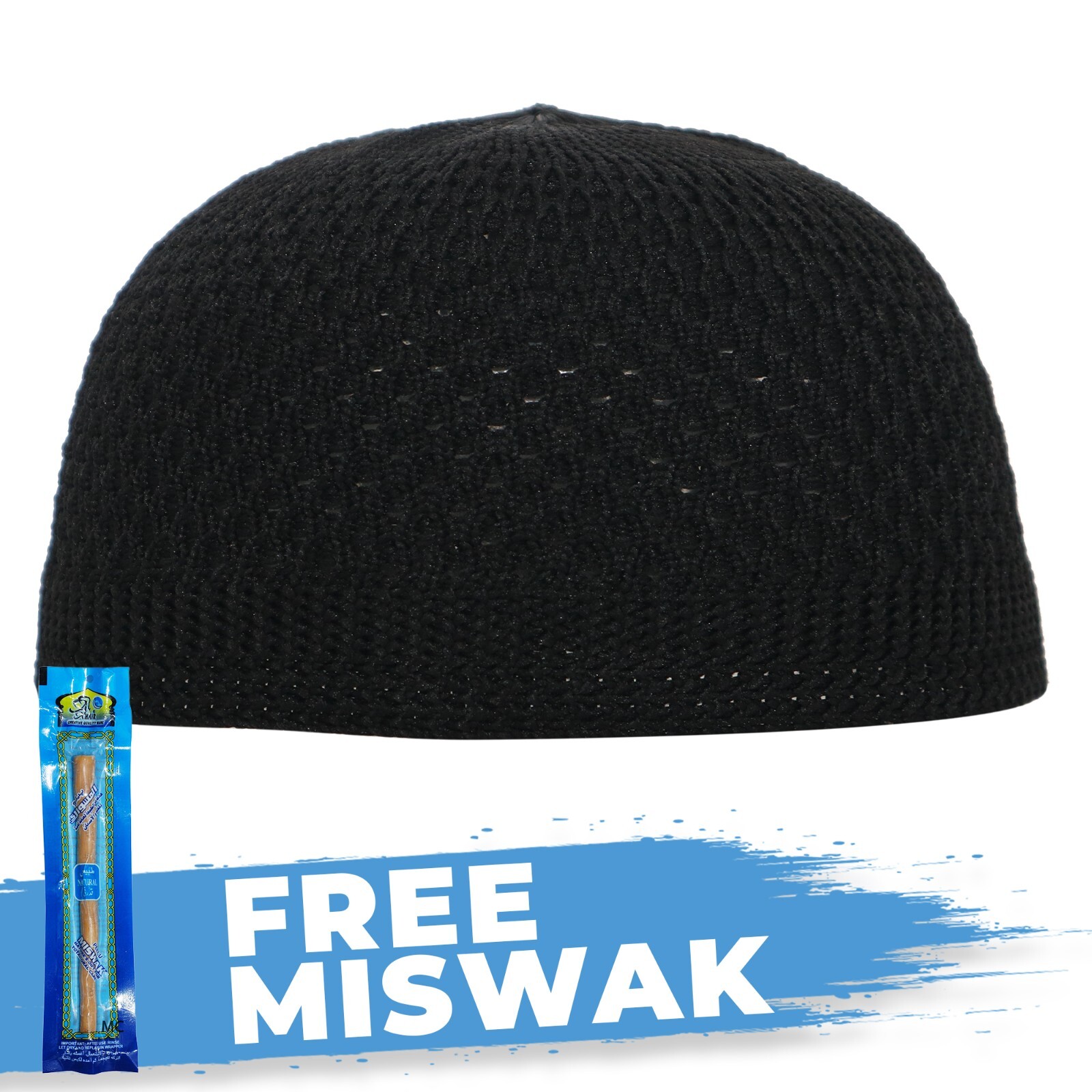 Black Kufi Cap Open-weave Nylon Knit Stretch Muslim Beanie Skull Prayer Hat