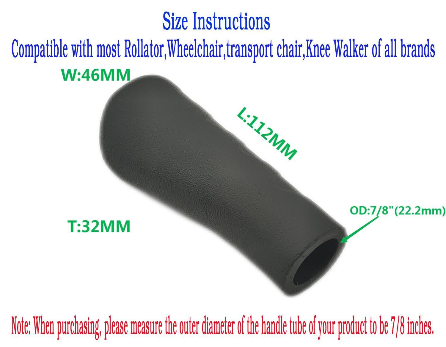 Hand Grip Replacement 7/8" Diameter for Rollator, Wheelchair, Knee Walker