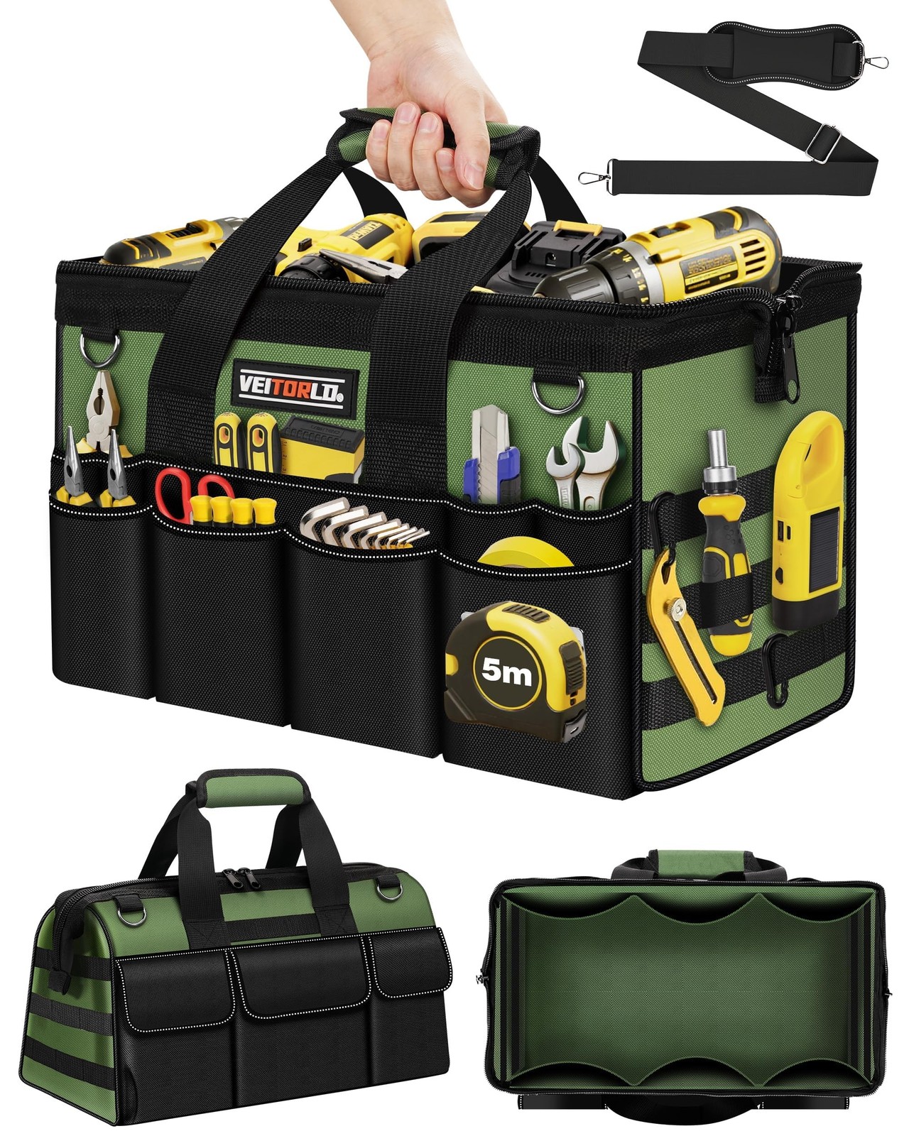 Heavy Duty Tool Bag 16-Inch - 19 Pockets Tool Organizer, Portable Electrician...