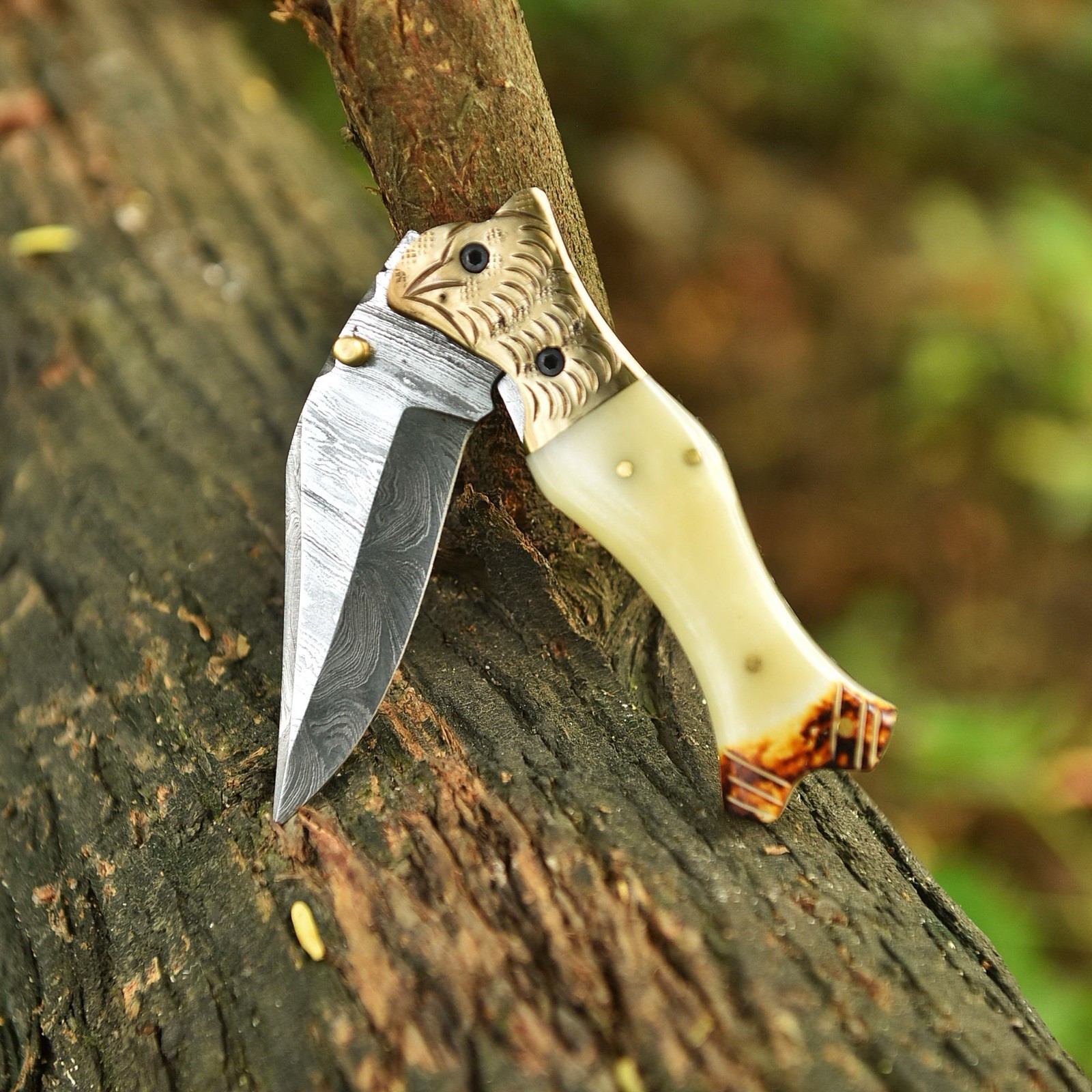Damascus Folding Dagger Blade Pocket Knife Tactical-hunting Skinner