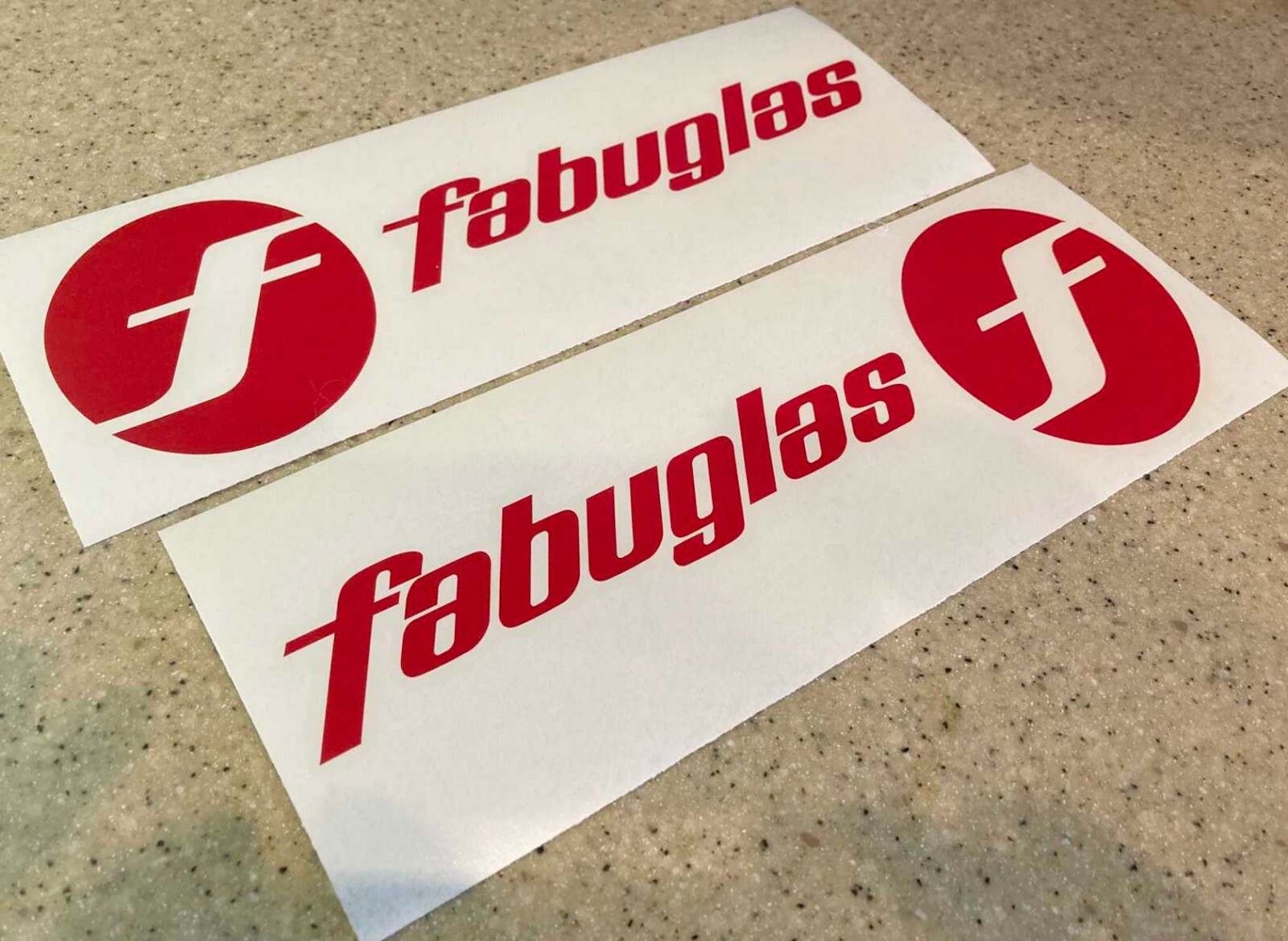 Fabuglas Vintage Boat Decals 12" RED Die-Cut 2-pak FREE SHIP + FREE Fish Decal!