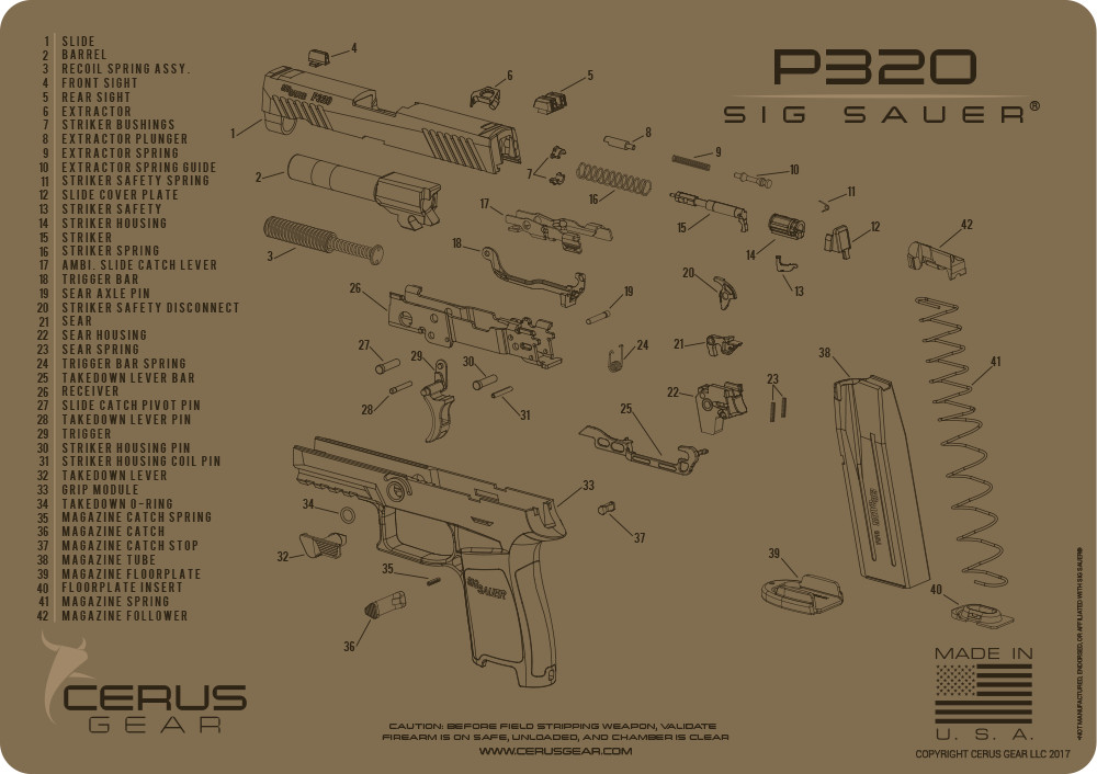 Cerus Gear For Sig Sauer P320 PREMIUM Armorers Cleaning Mat FDE  Made in USA
