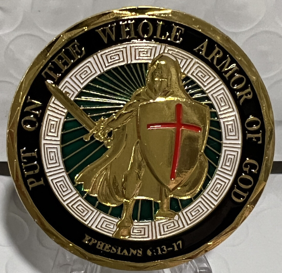 * 100 Pcs Put on Whole Armor of God Ephesians 6-13-17 Bible Verse Challenge Coin