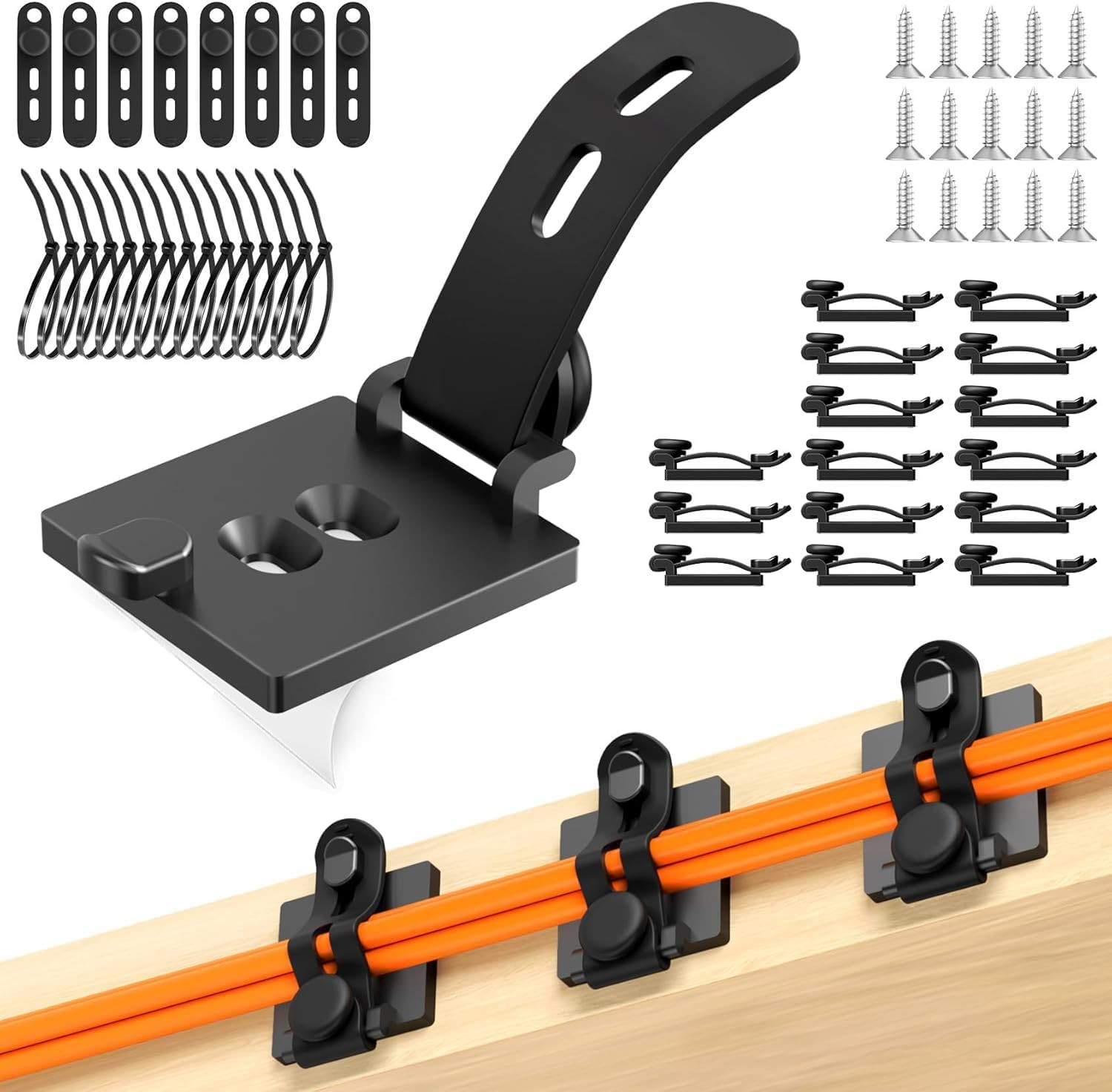 Cable Clips Management Kit, 15 Cable Holder with Silicone Cord Ties, 15 Nylon Zi