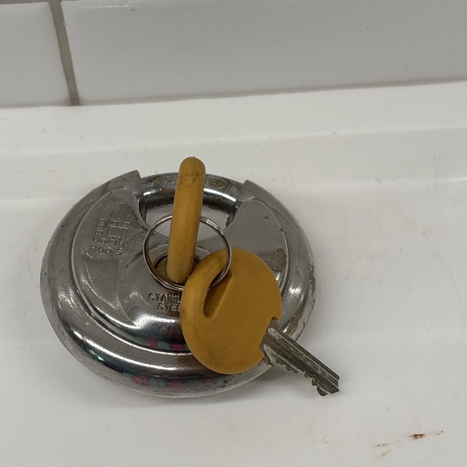 Stainless Steel Hardened Round Discus Keyed Padlock 2-3/4" with 2 Keys Included.