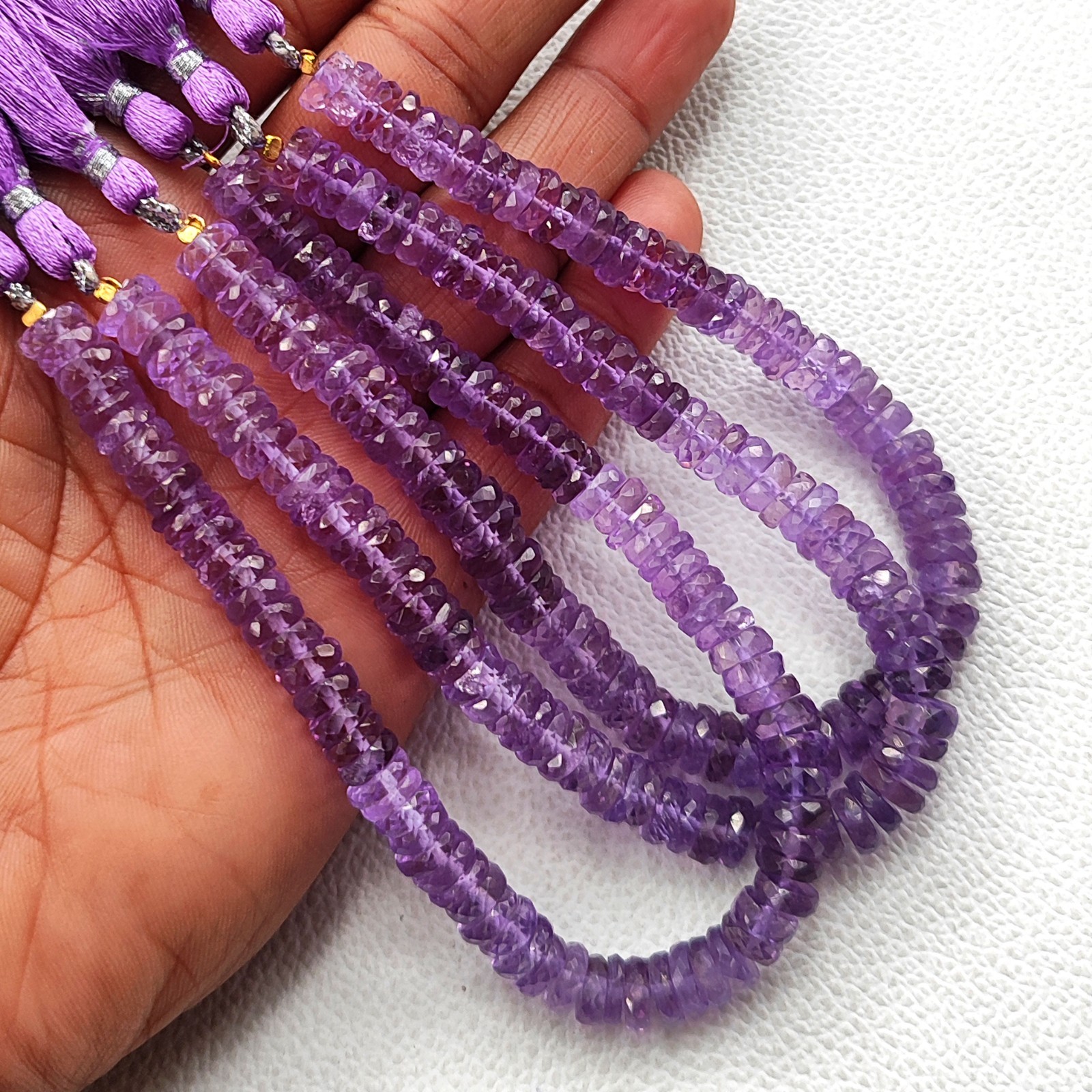 Natural Amethyst 7mm Faceted Heishi Beads 8" Strand Brazil Purple Gemstones