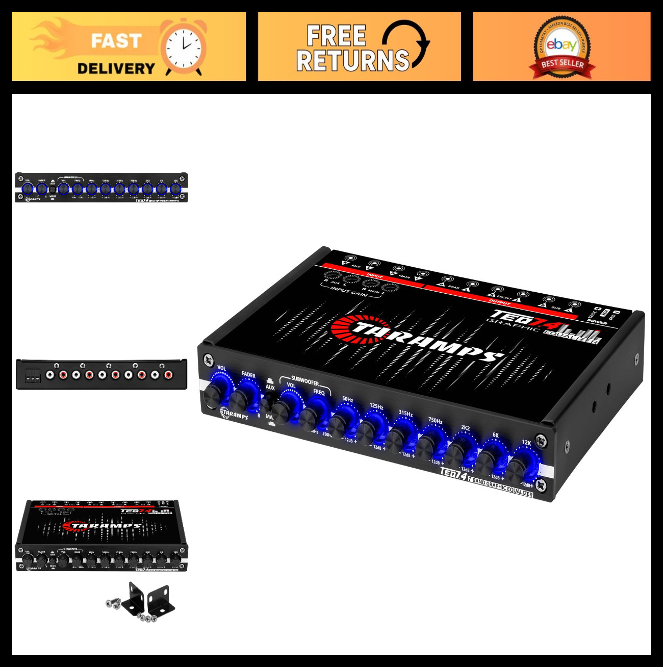 7-Band Graphic Equalizer for Car Audio, RCA Input/Output, Auxiliary Gain, Fader