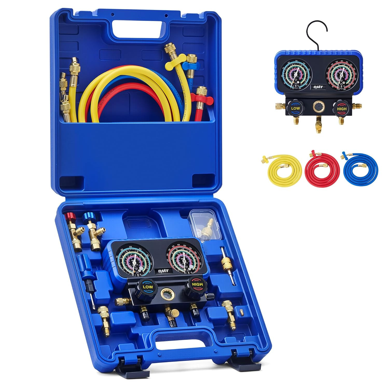 AC Gauge Set, 3-Way AC Manifold Gauge Set for R410A R32 R22 R454B Refrigerant wi