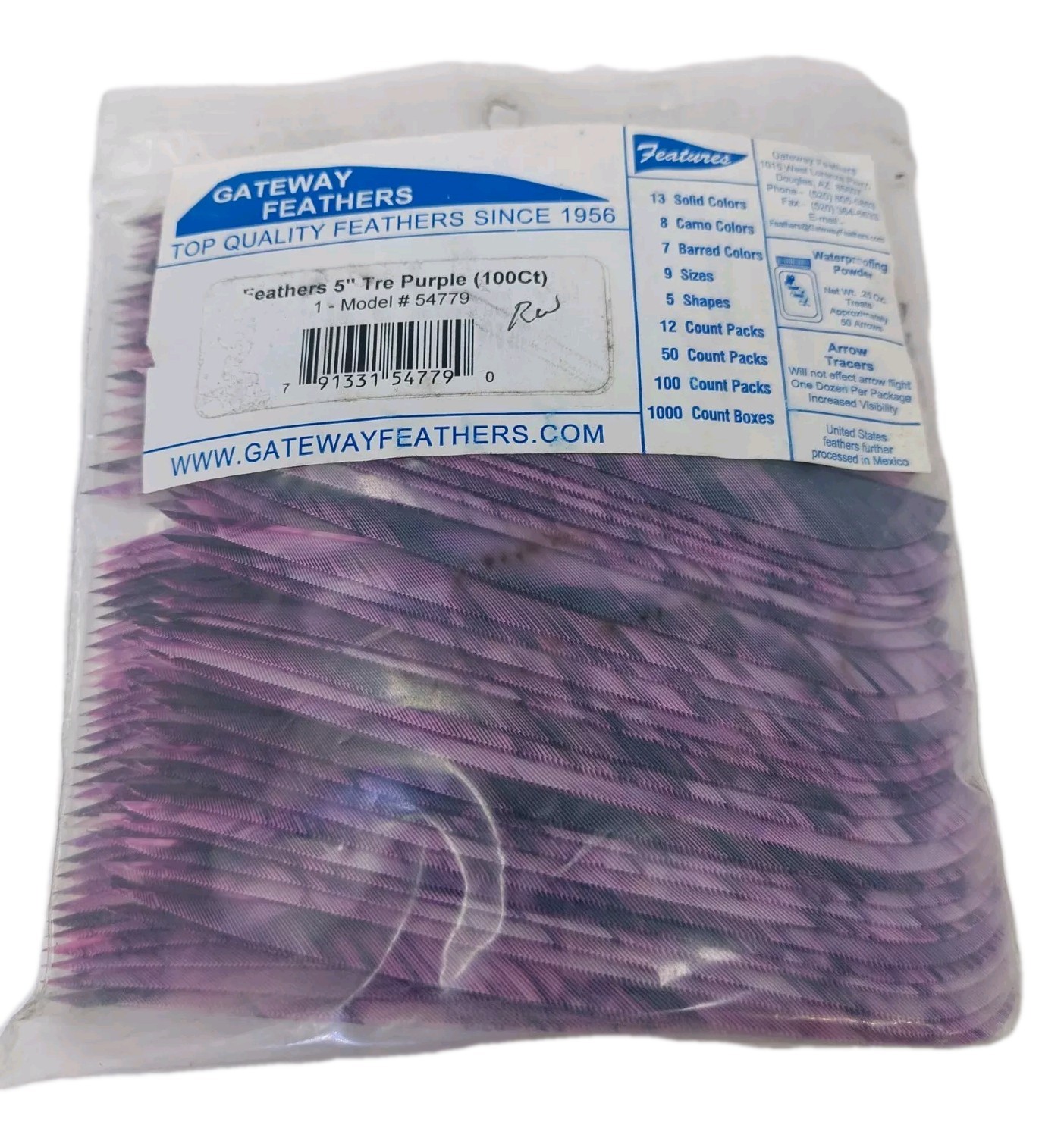 100 Pack Gateway Feathers 5" Right Wing: Parabolic Camo Tre Purple 54779