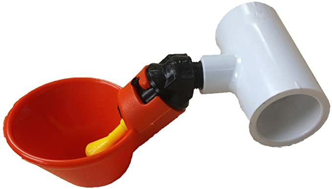 5 Red Chicken, Quail Drinker Cups with 1/2" White PVC Tee Poultry, Hen Coop