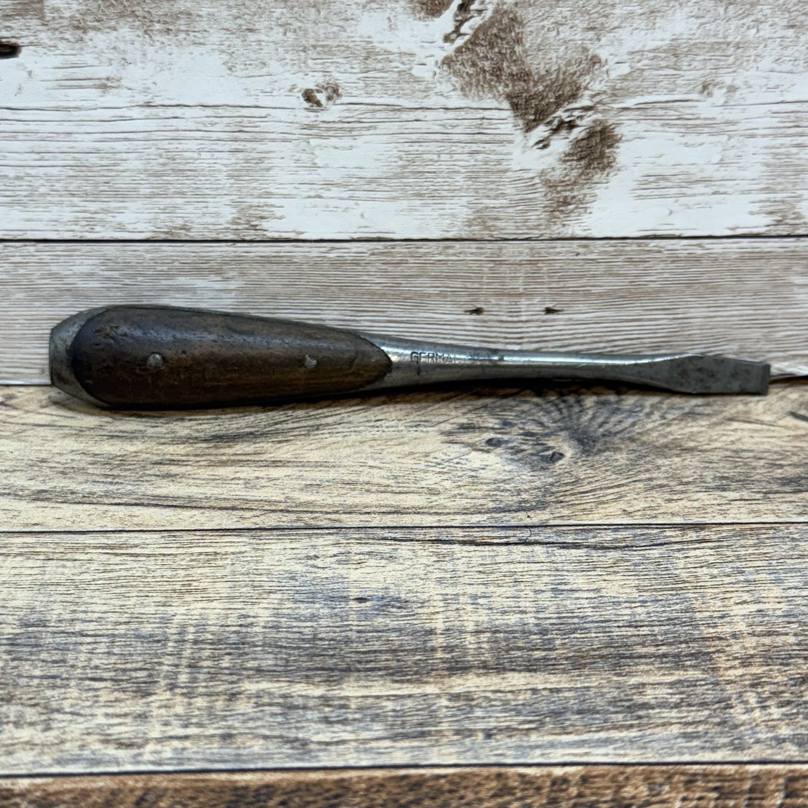 Antique Screwdriver 6" Perfect Wood Handle Old Split Tool Marked GERMANY
