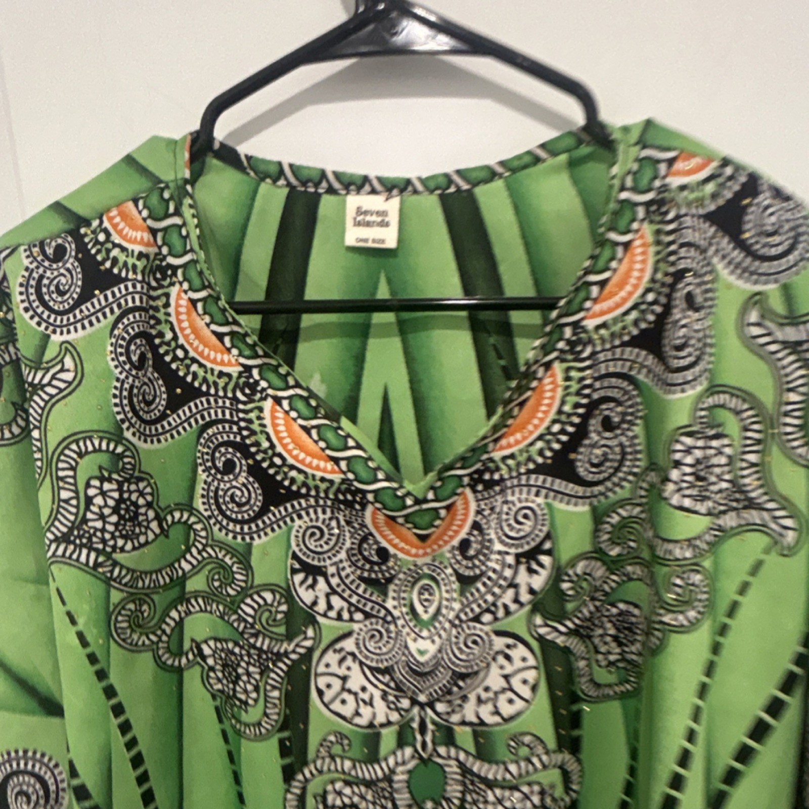 BOHO FAIRY WHIMSY Seven Islands Green Dashiki Ethnic Print Tunic One Size