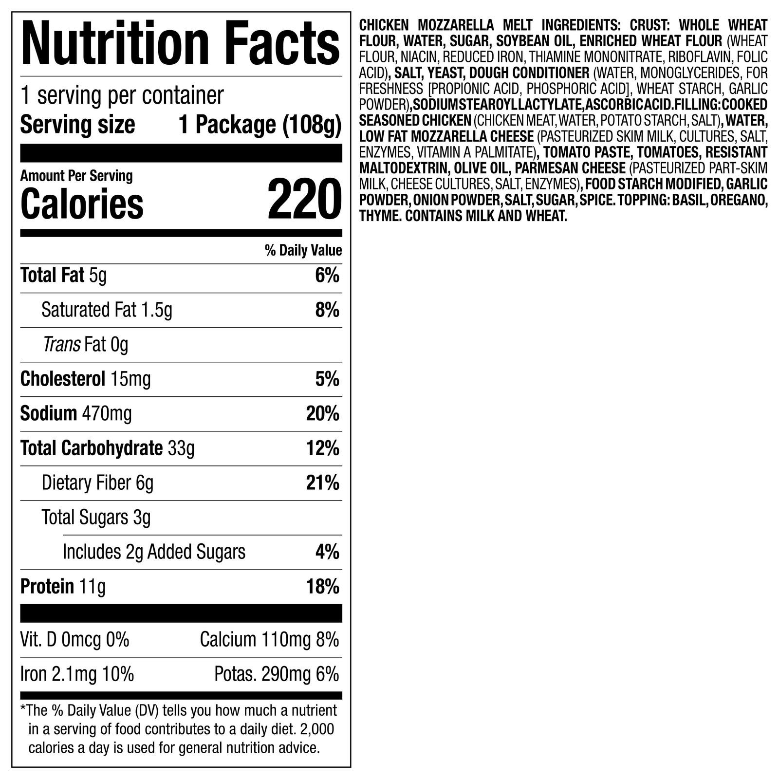 Nutrisystem Chicken Mozzarella Lunch Melt, 11g Protein, Packaged Meal
