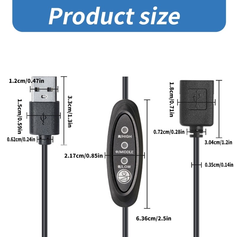3 Speed Control USB Extension Cable with Cord Fan Controller Equipment Switches