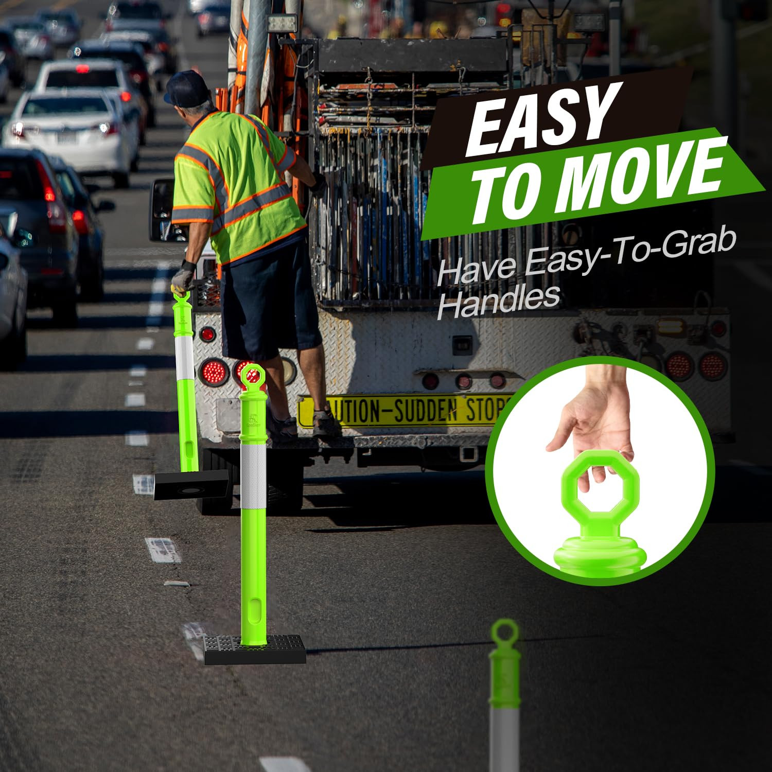 45 Inch Delineator Post with Base, Portable Lime Green Traffic Delineator Posts