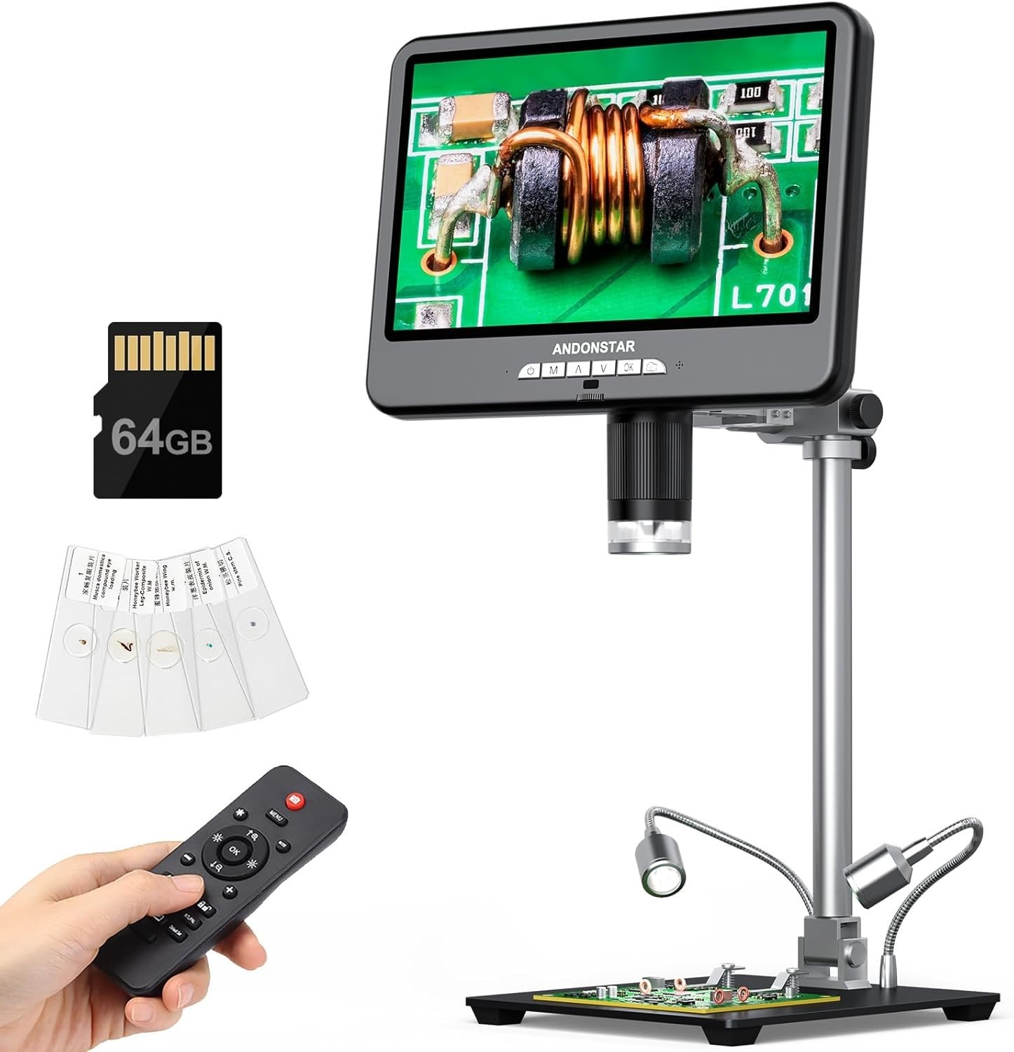 Andonstar 4K 60FPS 10.1" HDMI Digital Microscope for Soldering, 64MP 3840P UHD