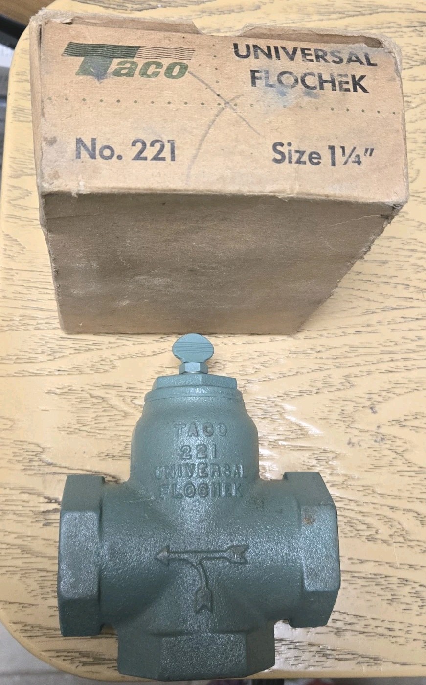 NEW NOS Taco 221-6 Flo-Chek 1-1/4 in. Forced Hot Water Heater Circulator Valve