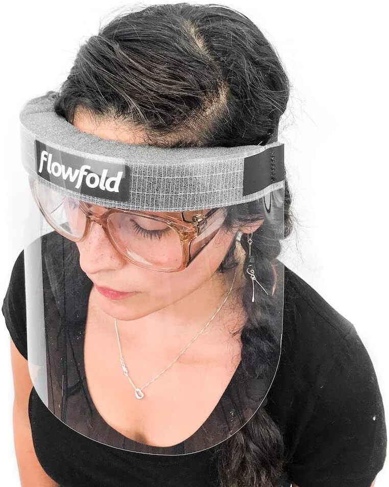 Flowfold Face Shields -- Case of 100 Protective Face Shields, Clear Plastic