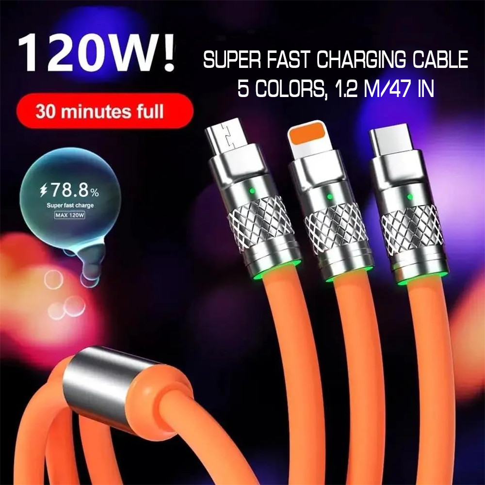 Sonilco 120W Super Fast Charging Cable For iPhone Samsung USB-C Micro Cord 4ft