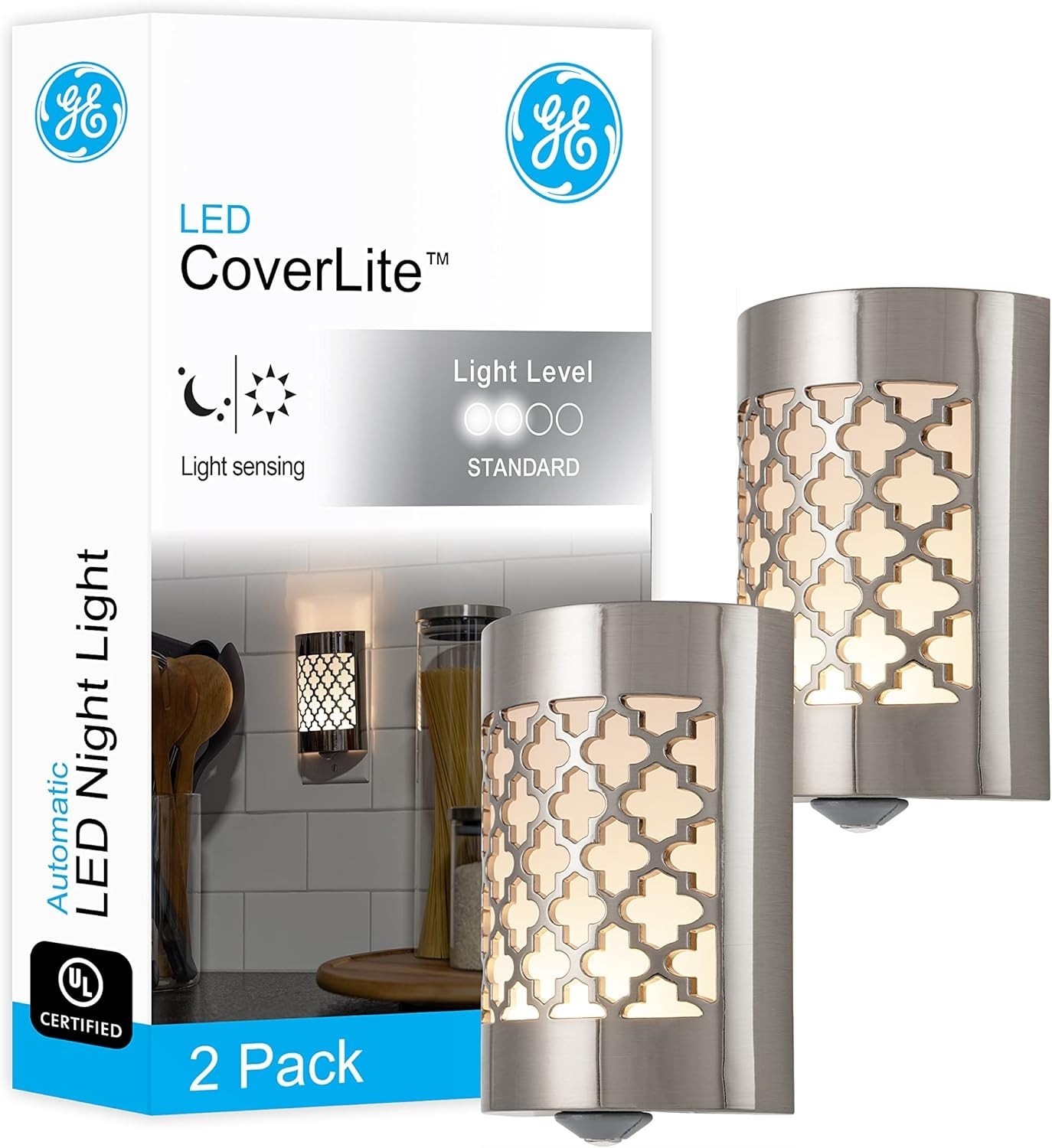 2 Pack Coverlite LED Night Light, Plug-In, Dusk to Dawn Sensor, Home Decor, LED
