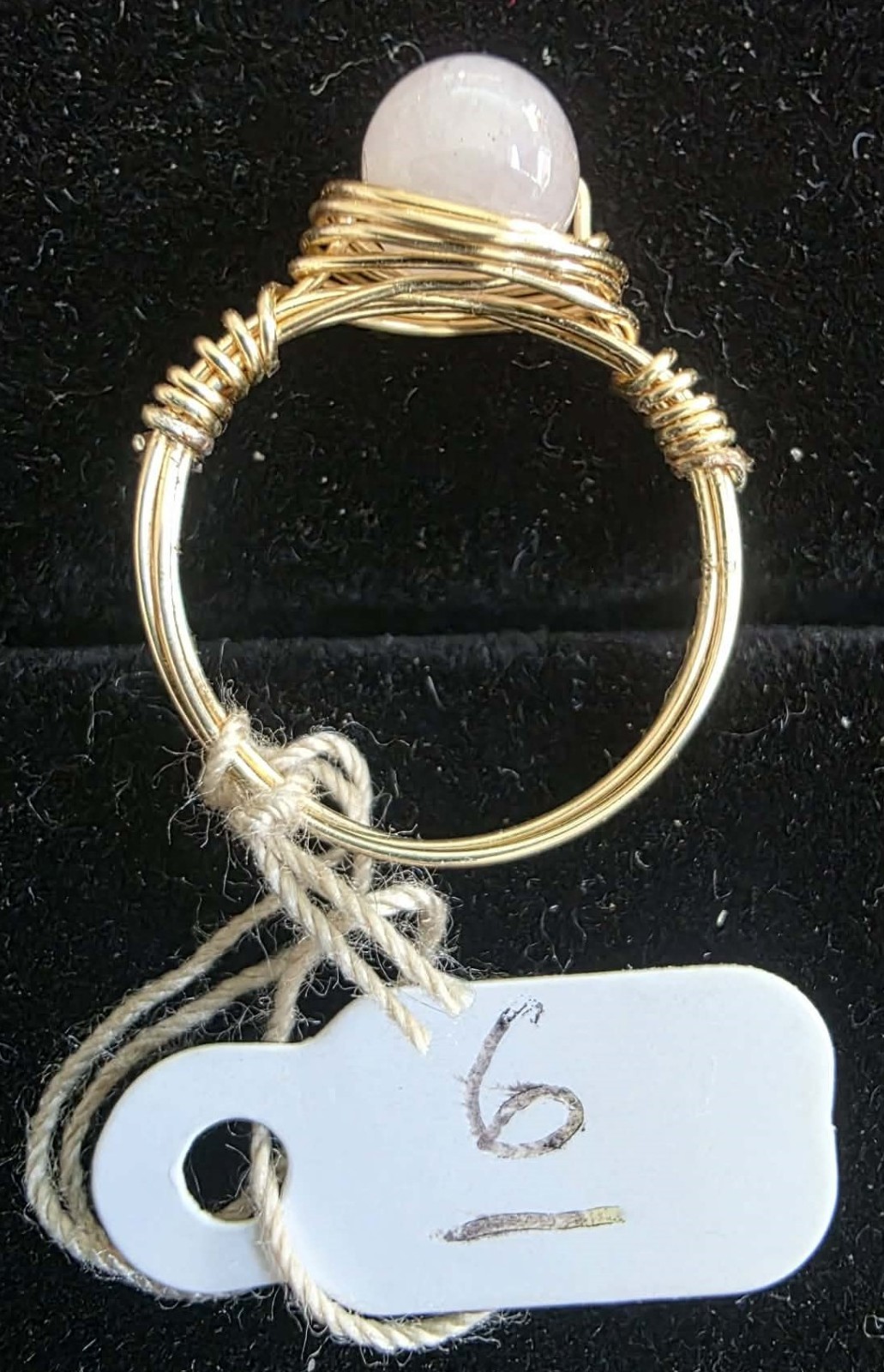 Handmade size 6 wire-wrapped Rose Quartz rings with Gold-Tone plated wire