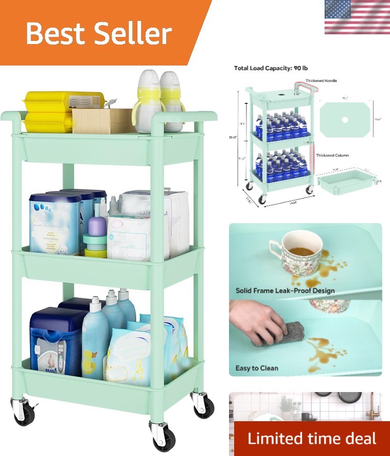 Stylish 3-Tier Utility Cart with Cover Board - Perfect for Home Organization