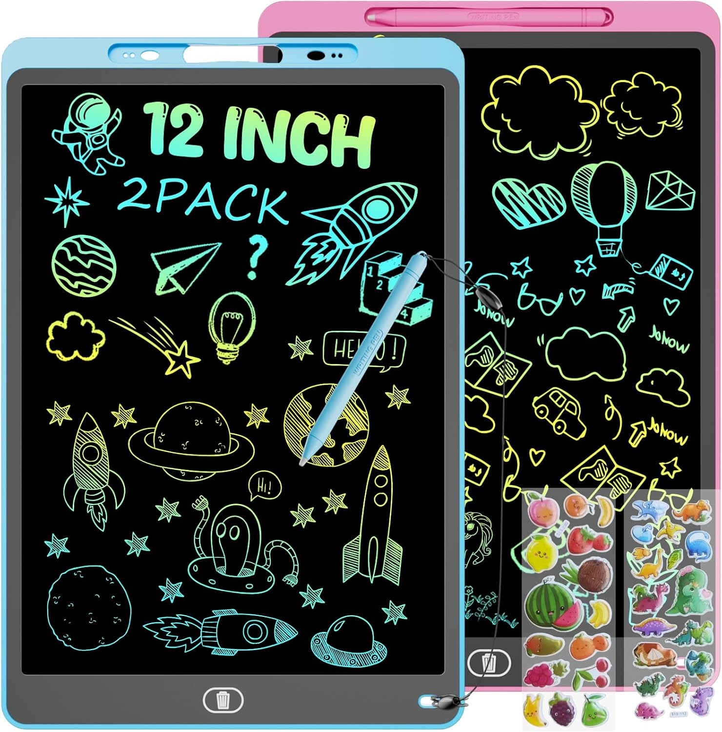 2 Pack 12 Inch LCD Writing Tablet, Colorful Drawing Tablet for Kids, Eye Care Do