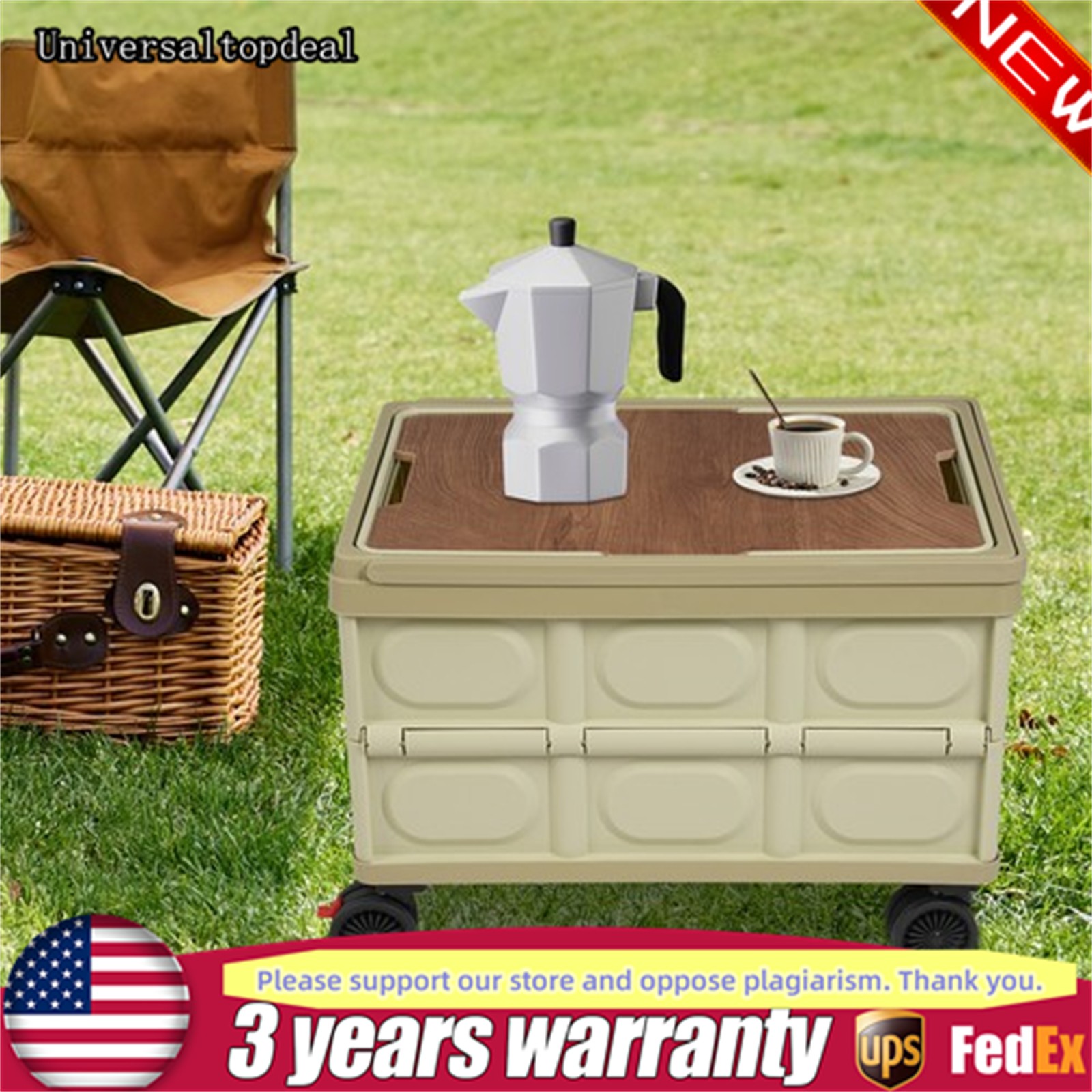 55L Large Capacity Rolling Cart Foldable Organizer Box for Outdoor Store Green