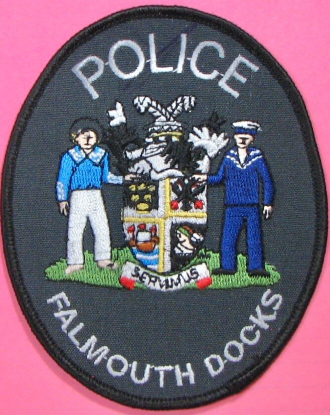 Falmouth Docks, Cornwall, UK Police Dept Patch 3.5"X4.25". PP12.