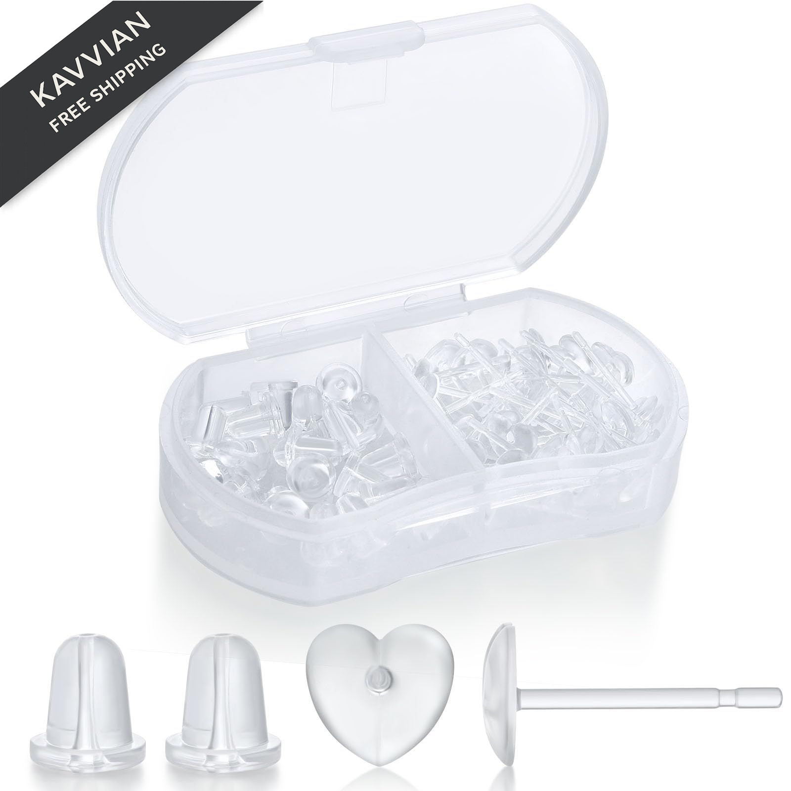 Formulen Clear Earrings Backs Post for Sports and Work, Heart
