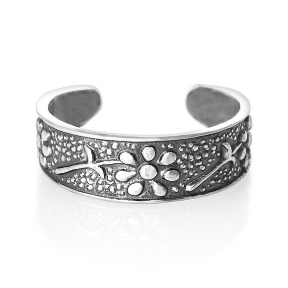 Daisy Daisies Design Toe Ring Genuine Sterling Silver 925 Size Adjustable