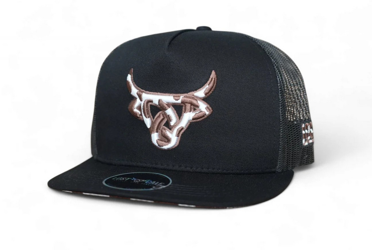 Lost Calf 3D Logo Black Cow Print - Hats Cap - Cowhide Black Flat