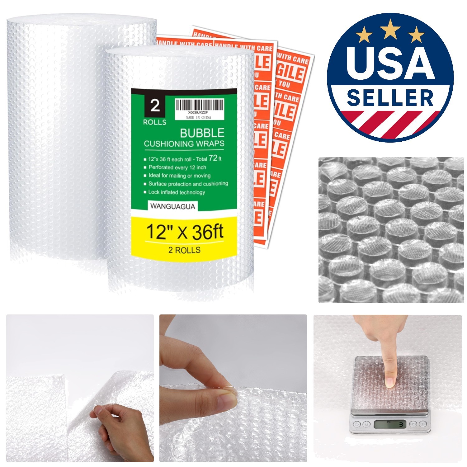 Eco-Friendly 2 Pack 12" x 72 ft Bubble Packing Wrap for Safe Shipping & Moving