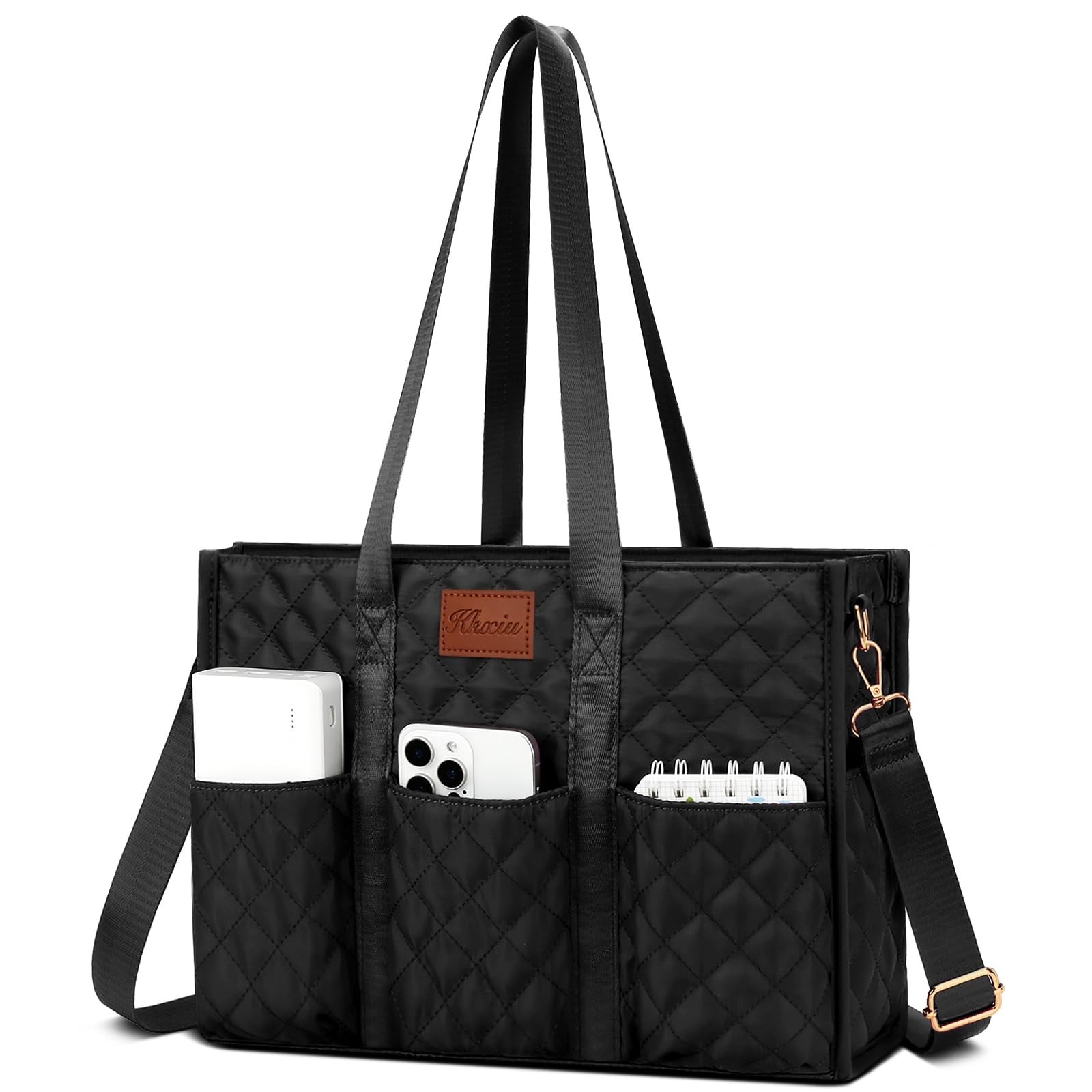 KKXIU Large Water Resistant Tote Bag with 17 Pockets for Women, Top Zipper Cl...