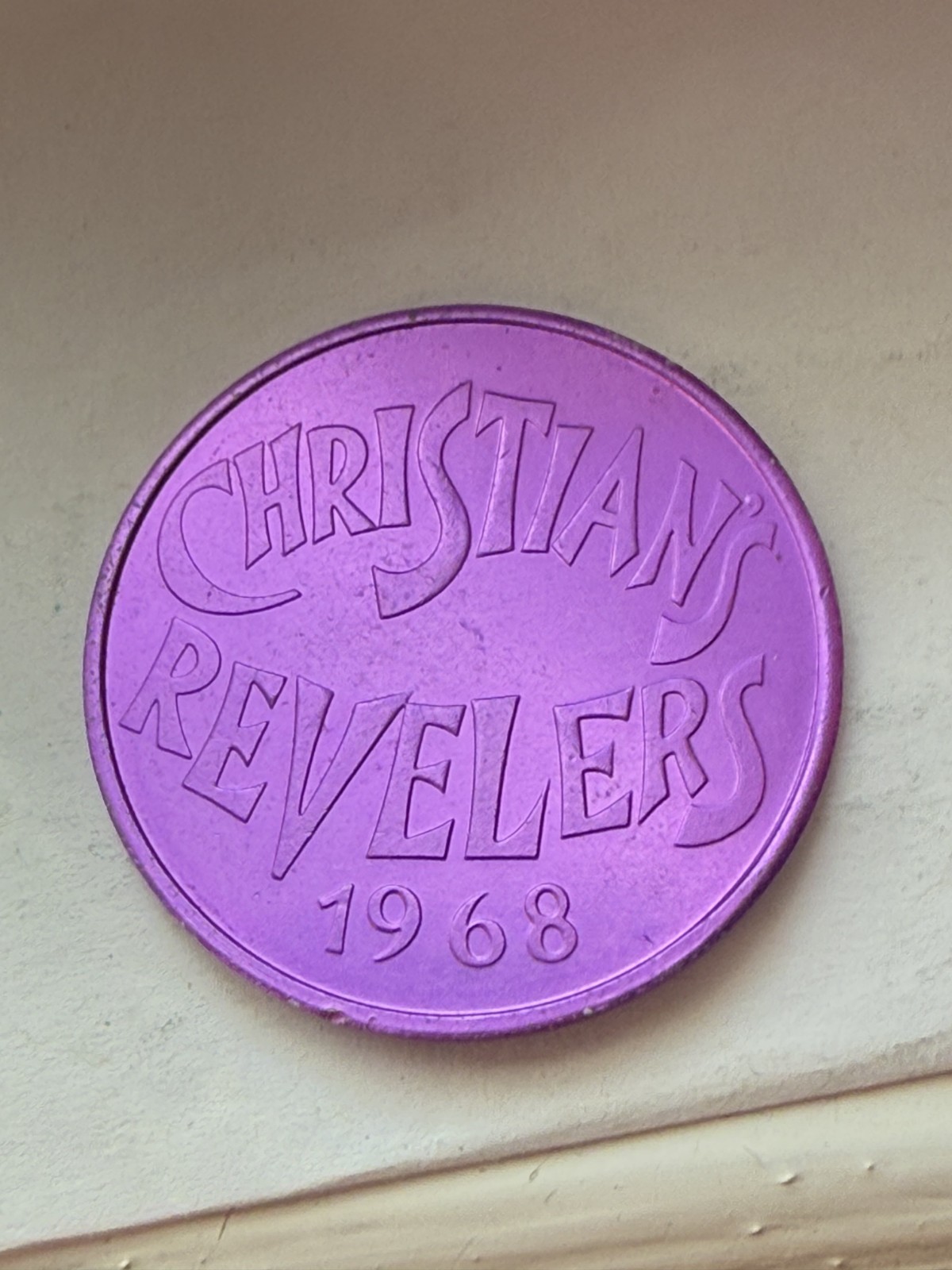 Christian Revelers Purple Aluminum 1968 Doubloon