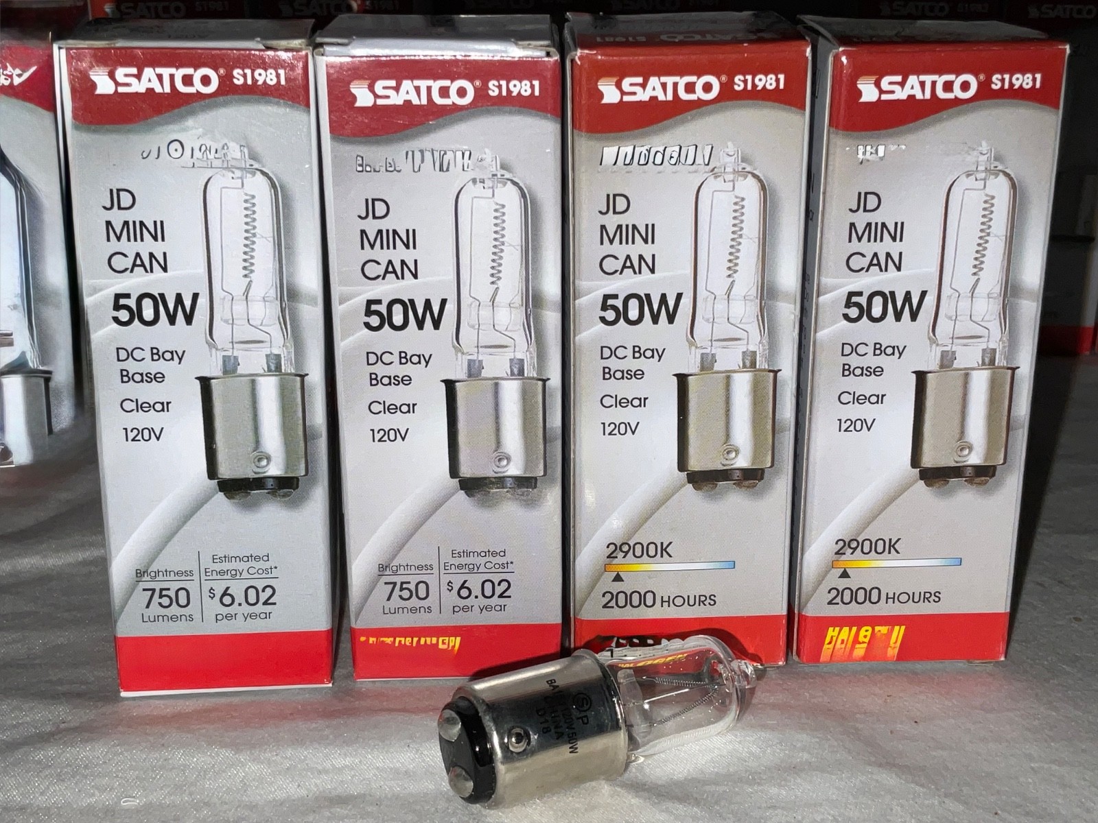 4 PK Satco S1981 Clear JD Mini Can Type 50 W 120V DC Bay Base Bayonet 2900K 750L