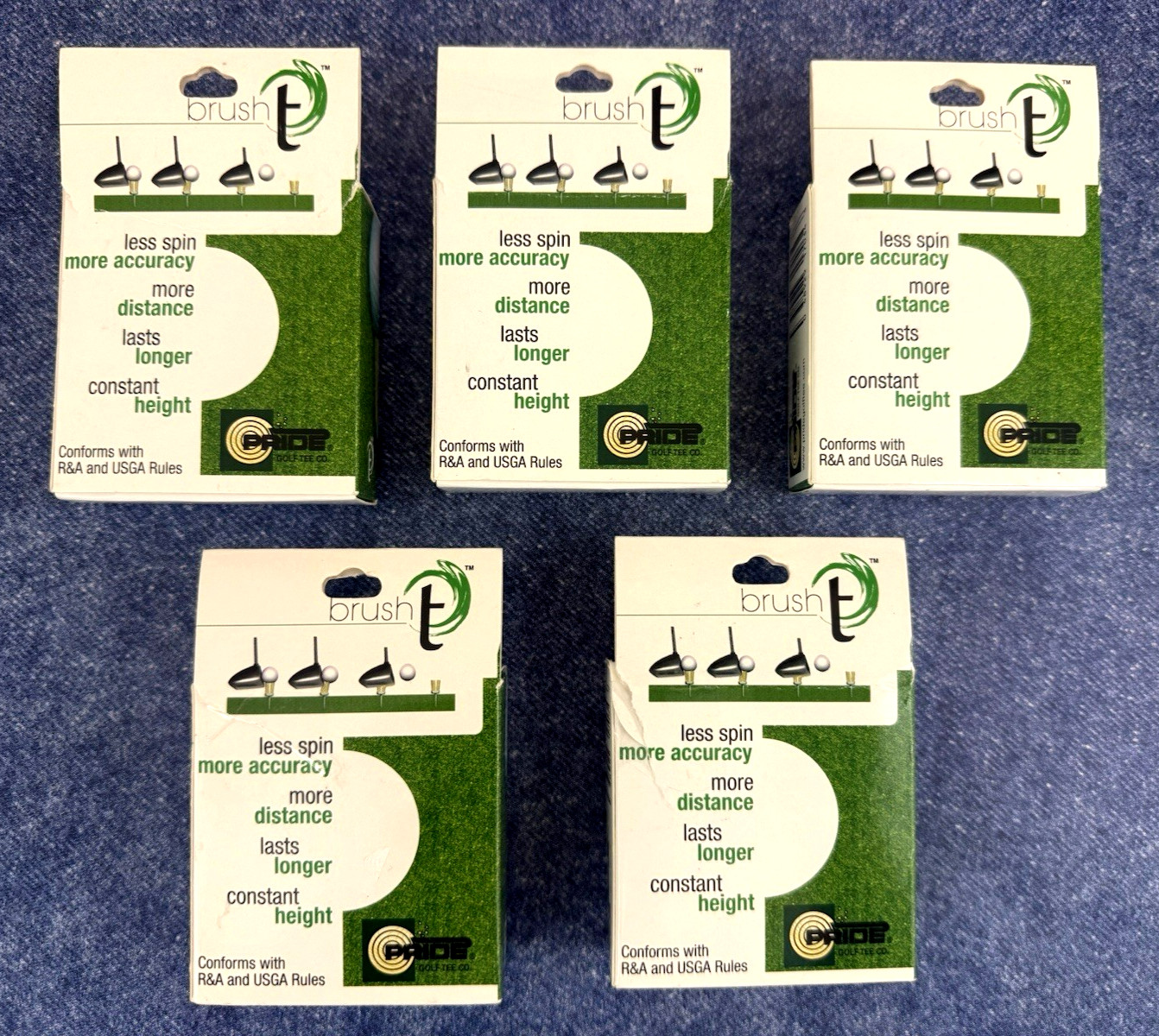 5 Packages ~ Brush T~ Driver ~ Golf Tees ~ 3 Tees Per Pack ~ New Old Stock