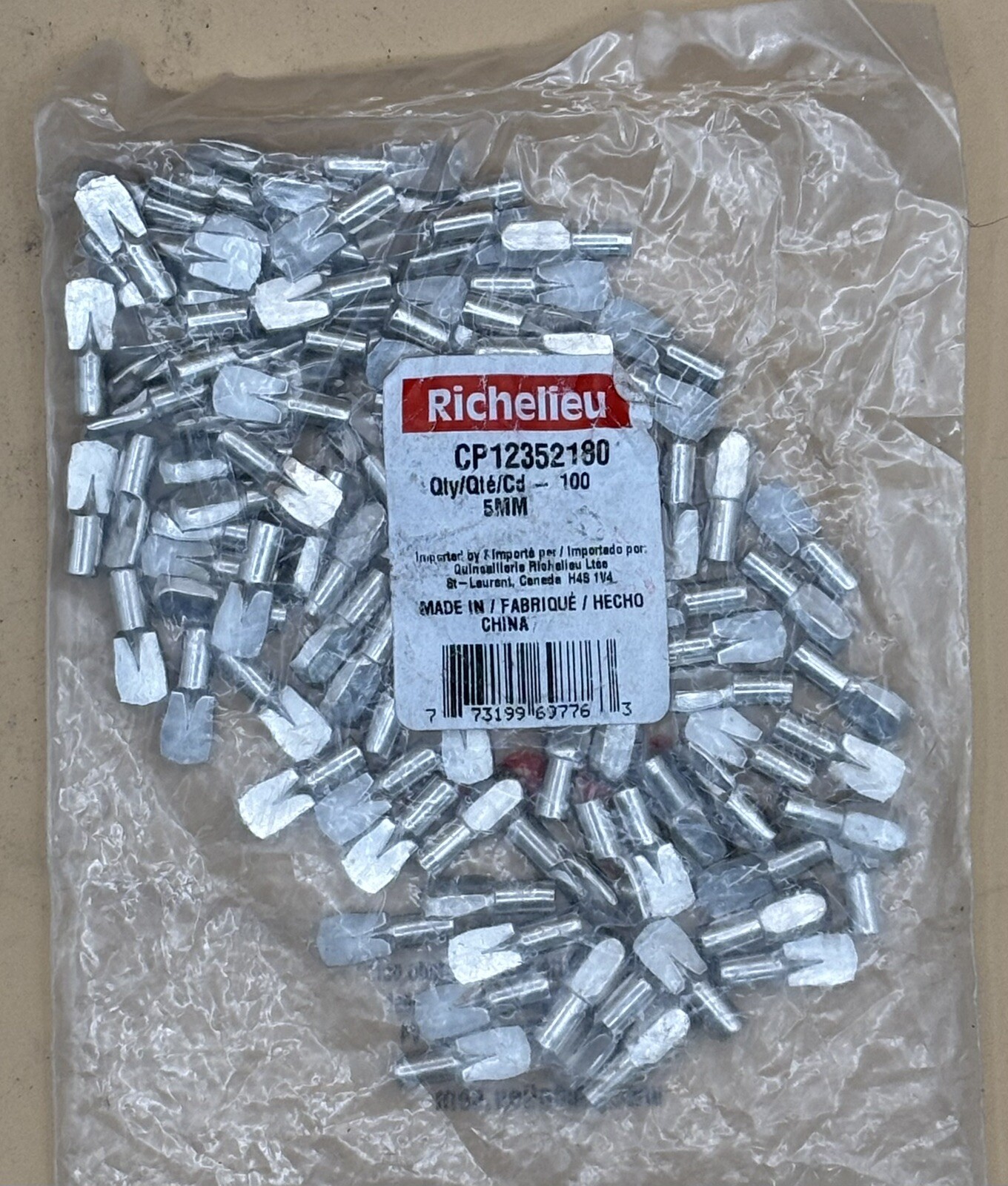 Richelieu 5 mm Metal Shelf Pin with Stop 12352180 - 100 pcs.
