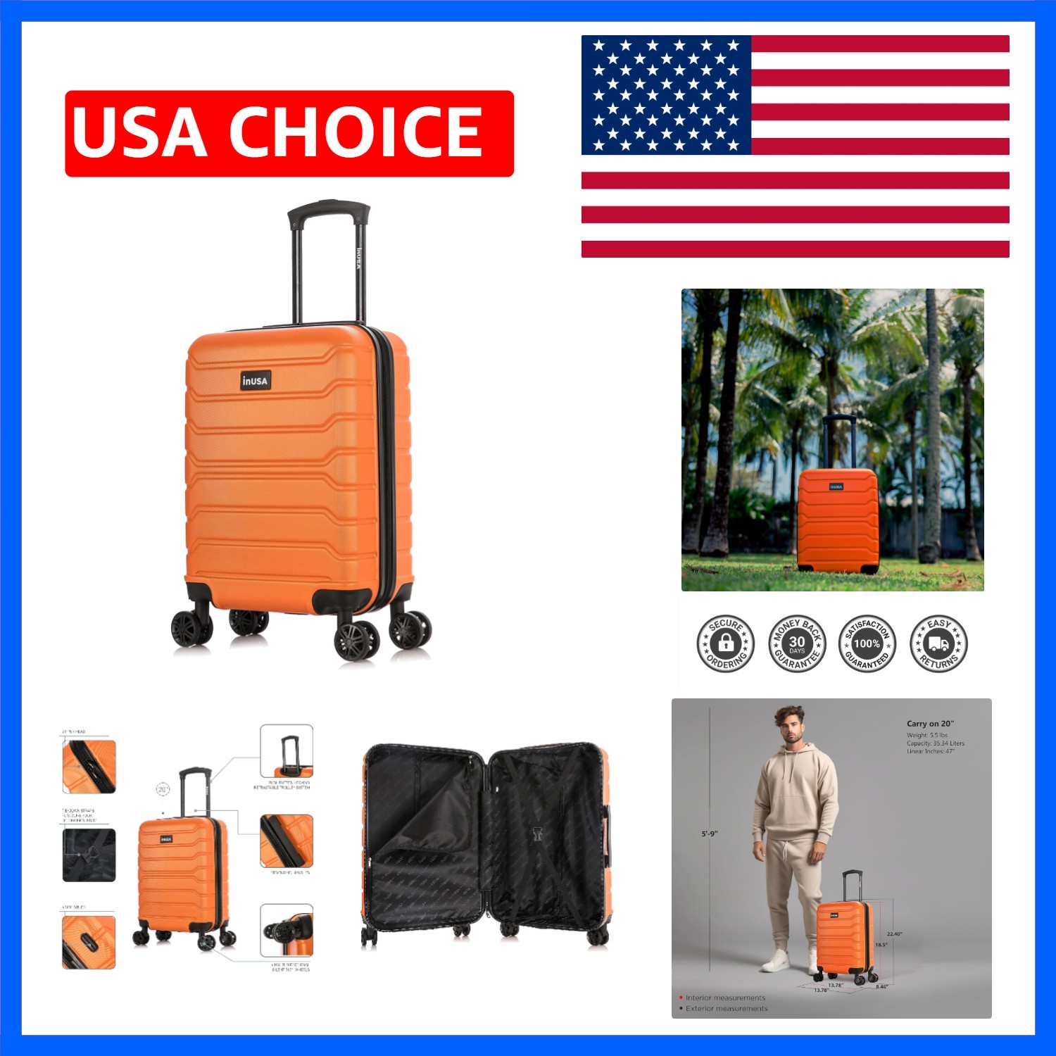 TREND 20-Inch Carry-On Hardside Spinner Luggage Lightweight Orange