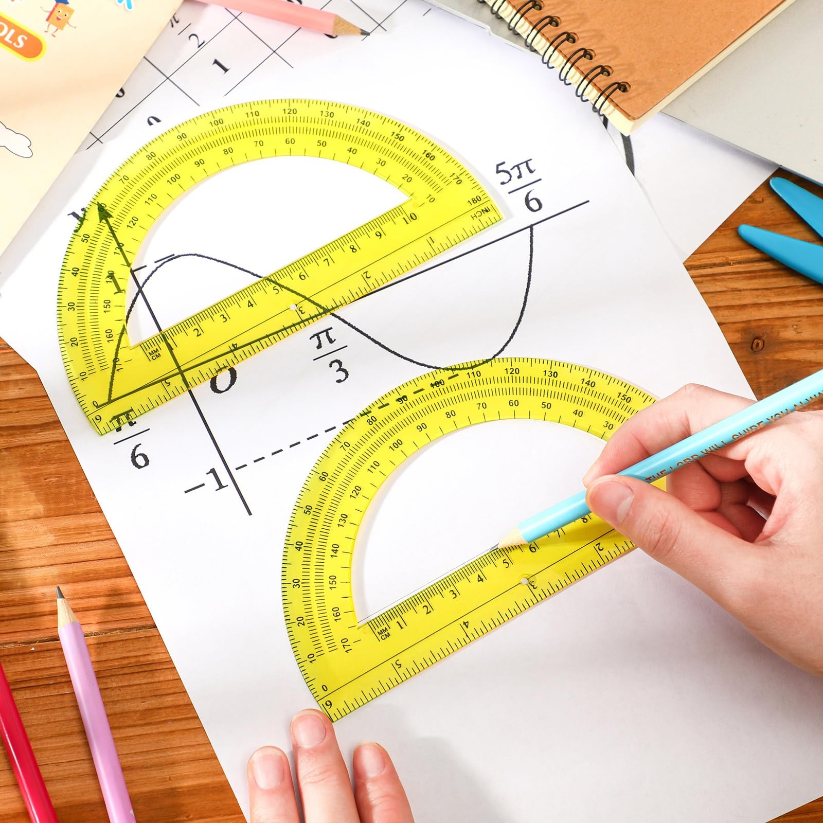 2 Pack 6 Inch Plastic Math Protractors 180 Degrees Angle Measurement