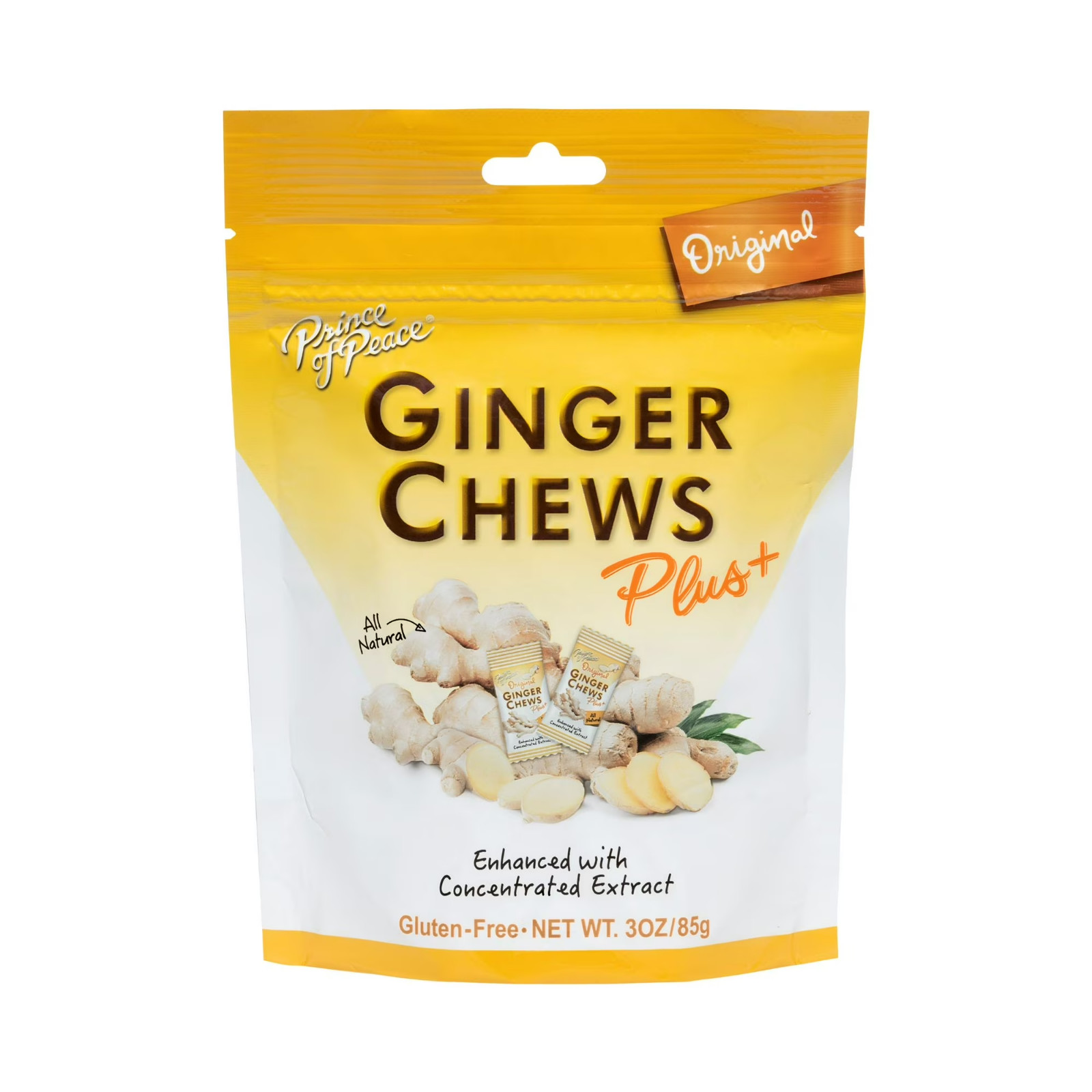 Prince of Peace Ginger Chews Plus Original, 3 oz Bag, Upset Stomach, Nausea.
