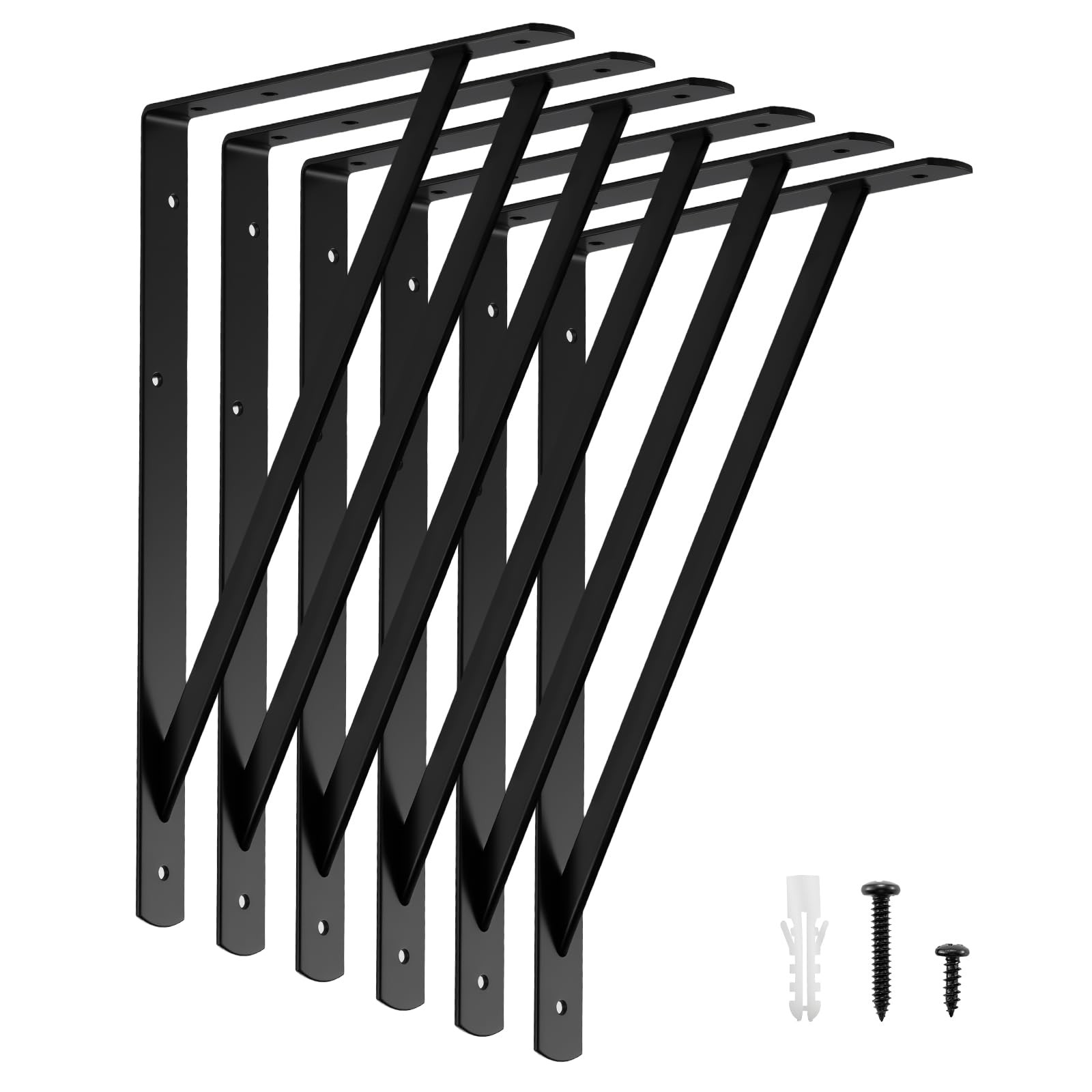 16x10 Inch Heavy Duty Shelf Brackets Black Metal Floating L Supports 6 PCS